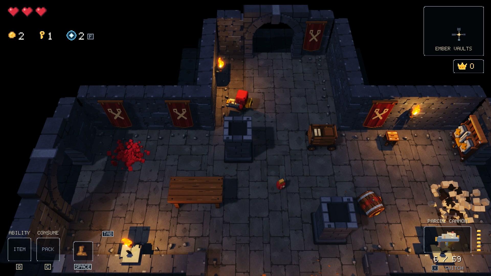 Parcel Cannon in a dungeon room
